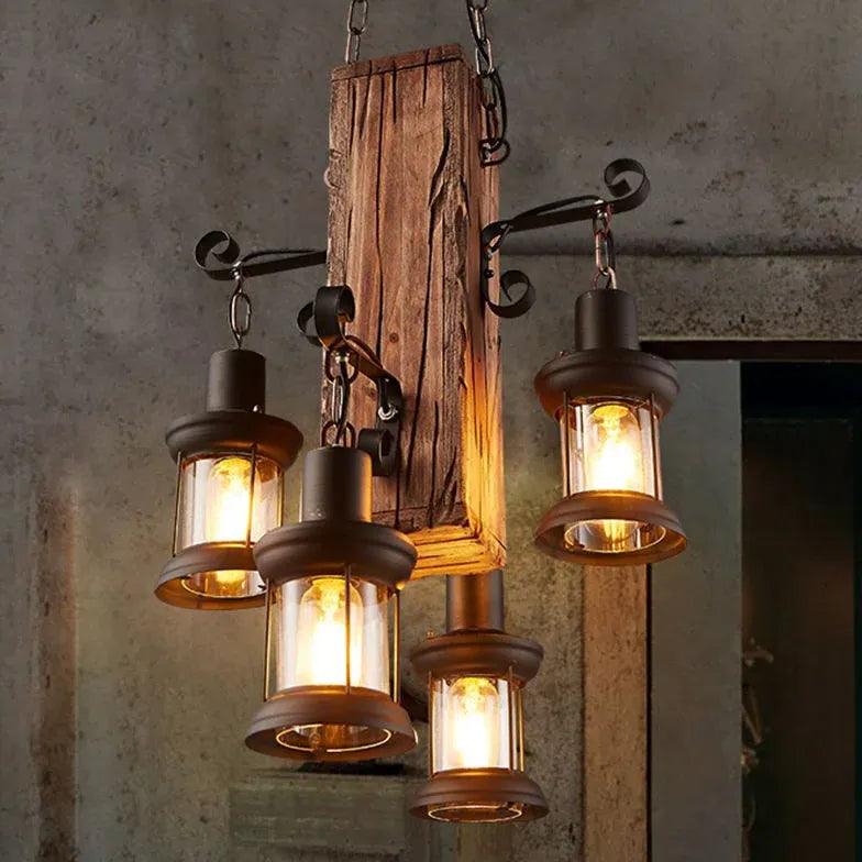 Shipwood Multi-Head Lantern Vintage Pendant Light - Clowas