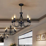 Black Chandelier Lights with Industrial Candle Design