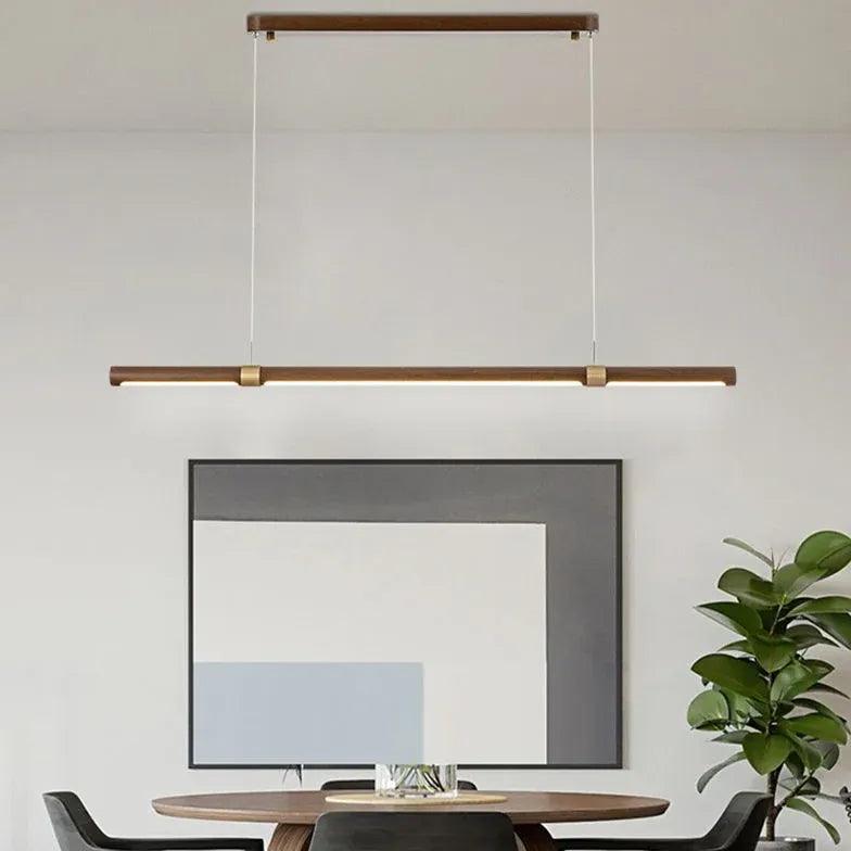 Slender Cylinder Dining Room Wooden Pendant Light - Clowas