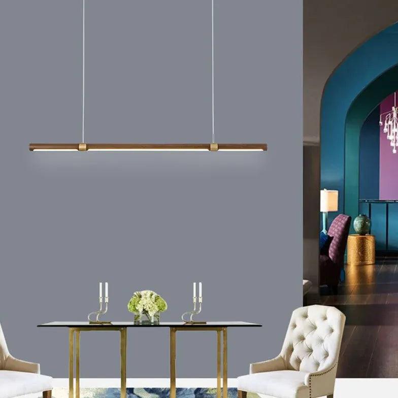 Slender Cylinder Dining Room Wooden Pendant Light - Clowas