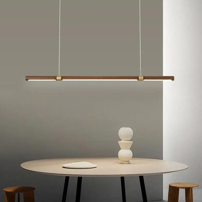 Slender Cylinder Dining Room Wooden Pendant Light - Clowas