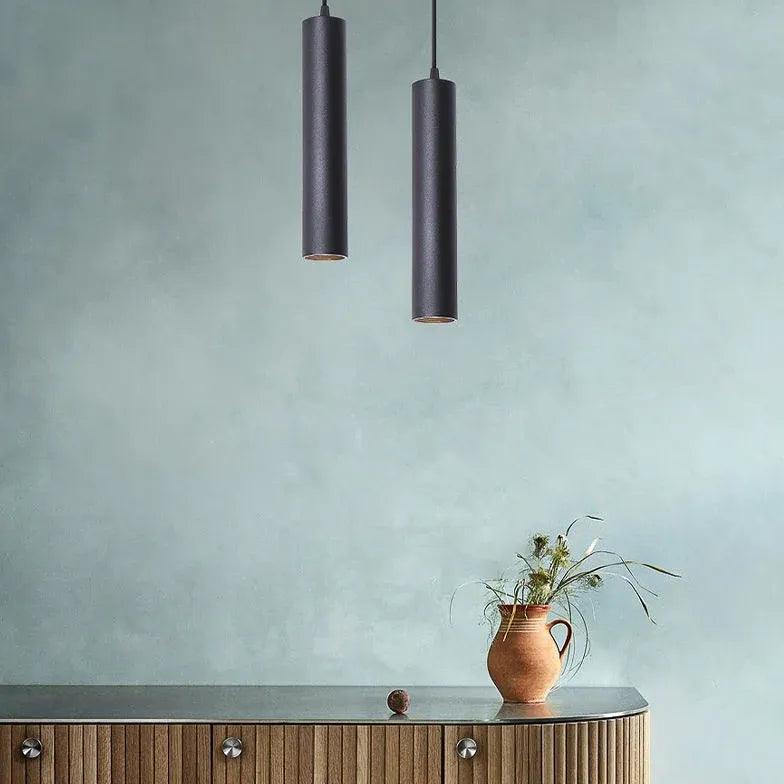 Slender Tubular Shape Modern Black Pendant Light - Clowas