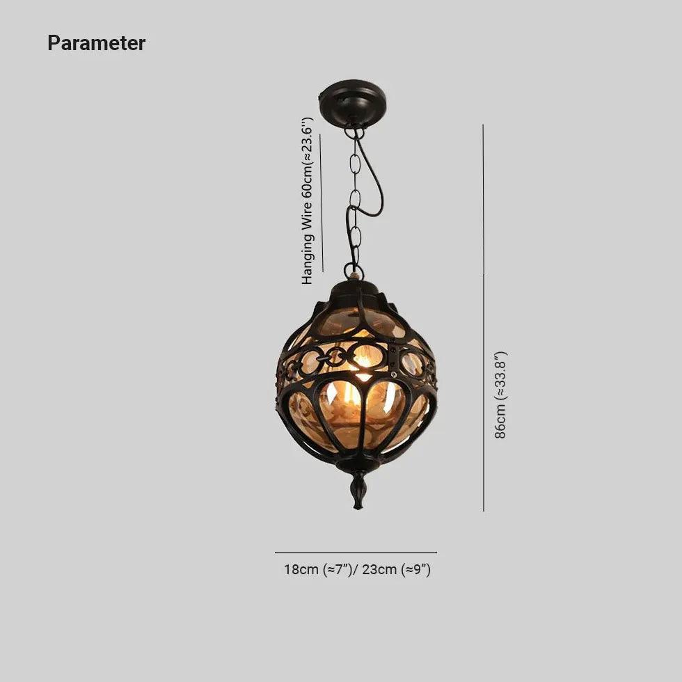 Spherical Carved Antique Copper Tone Pendant Light - Clowas
