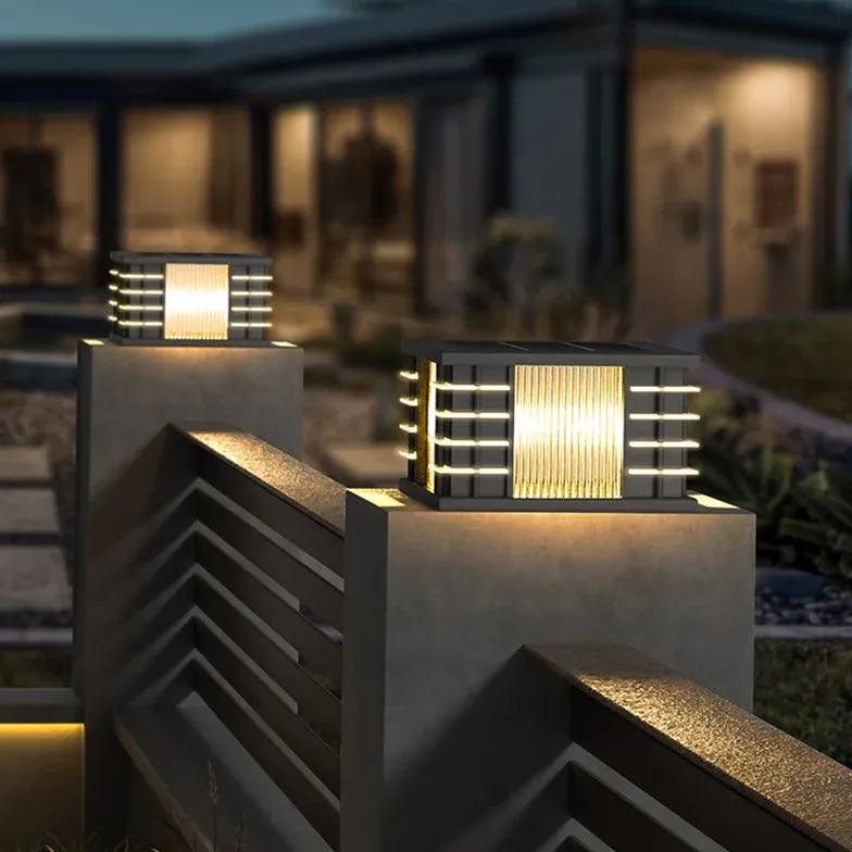 Square Black Solar Outdoor Pillar Lights - Clowas