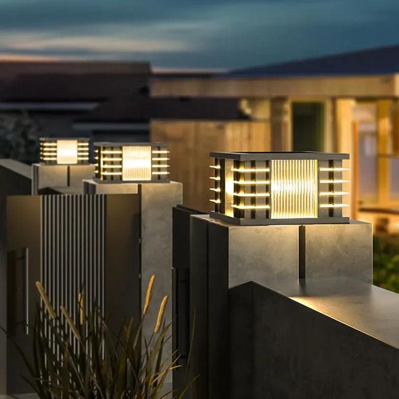 Square Black Solar Outdoor Pillar Lights - Clowas