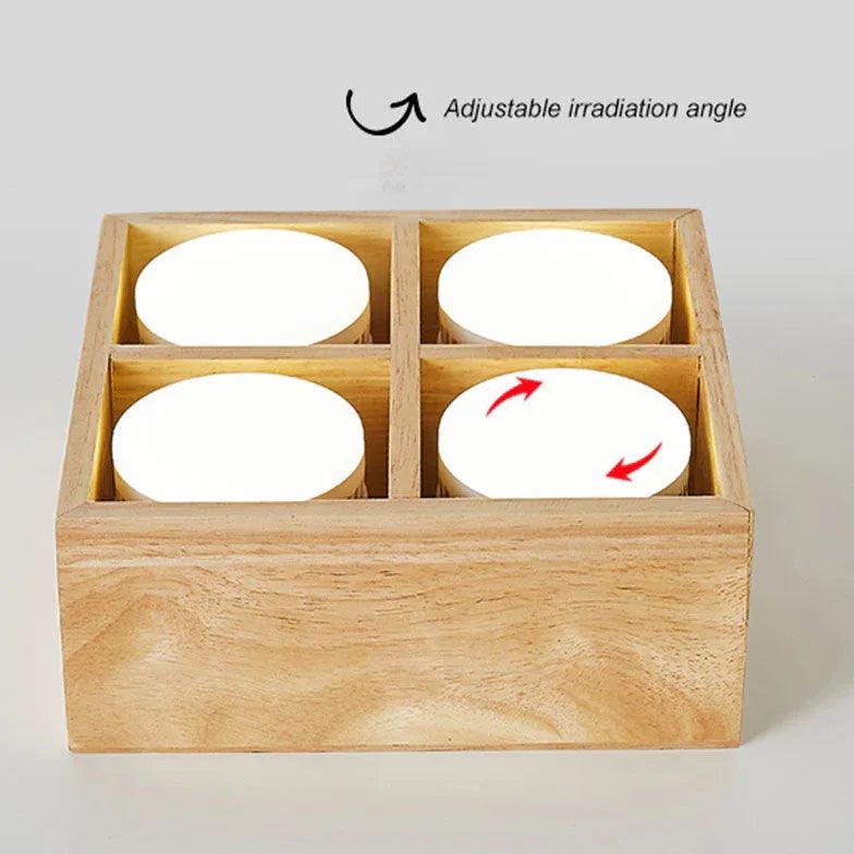 Square Double Lights Wooden Flush Ceiling Lights - Clowas