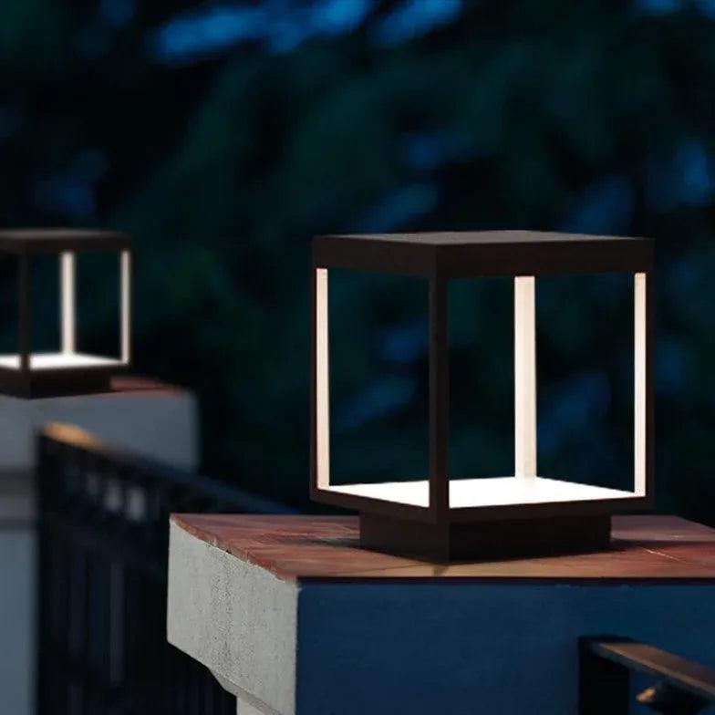 Square Framework Solar Modern Outdoor Pillar Lights - Clowas