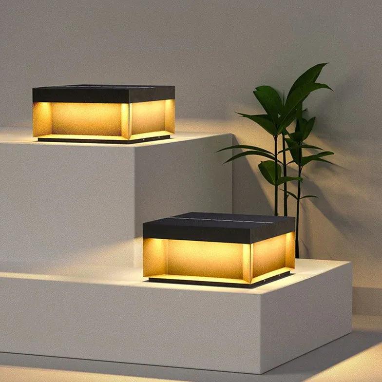 Square Modern Black Outdoor Pillar Lights - Clowas