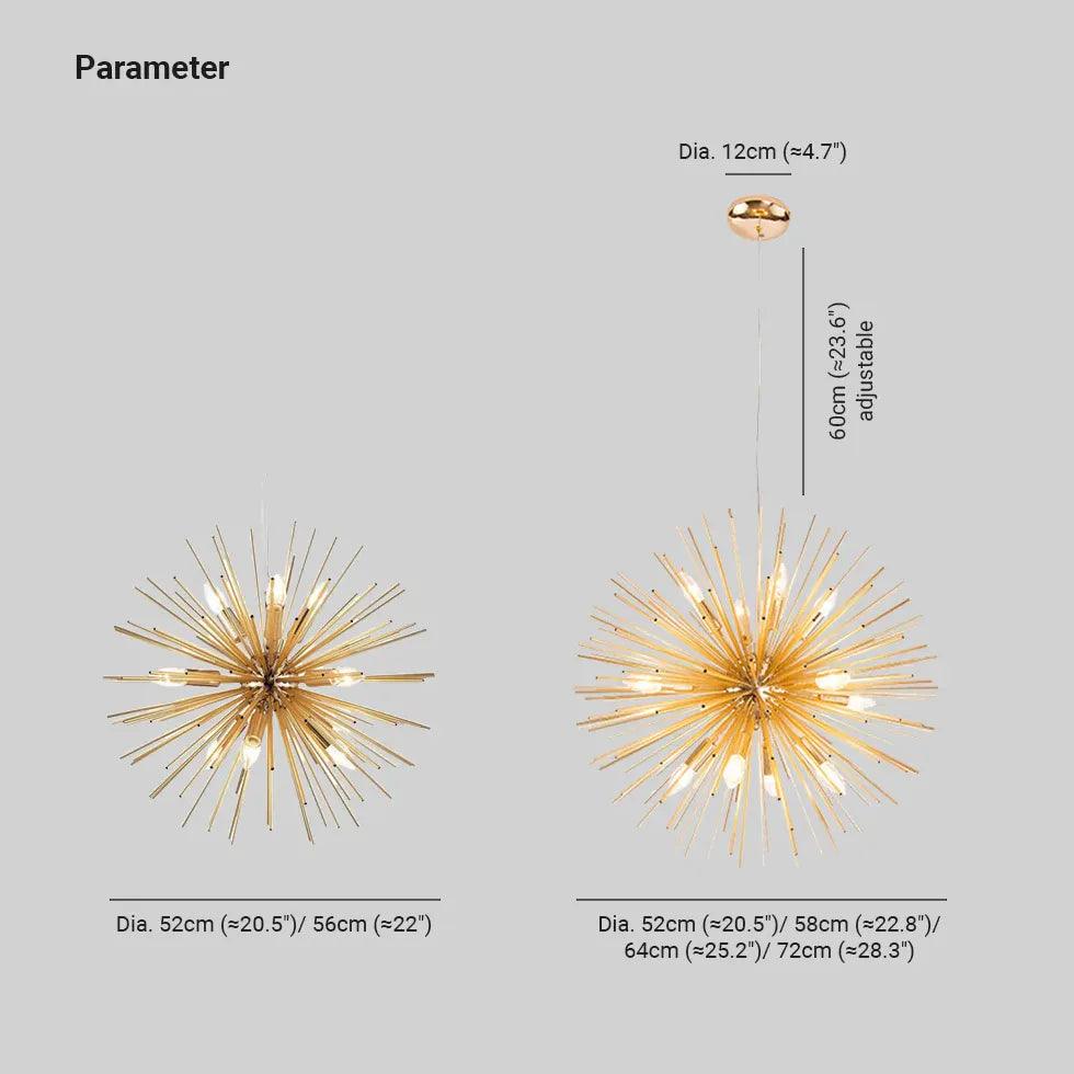 Star-Shaped Long Needle Gold Modern Chandelier - Clowas