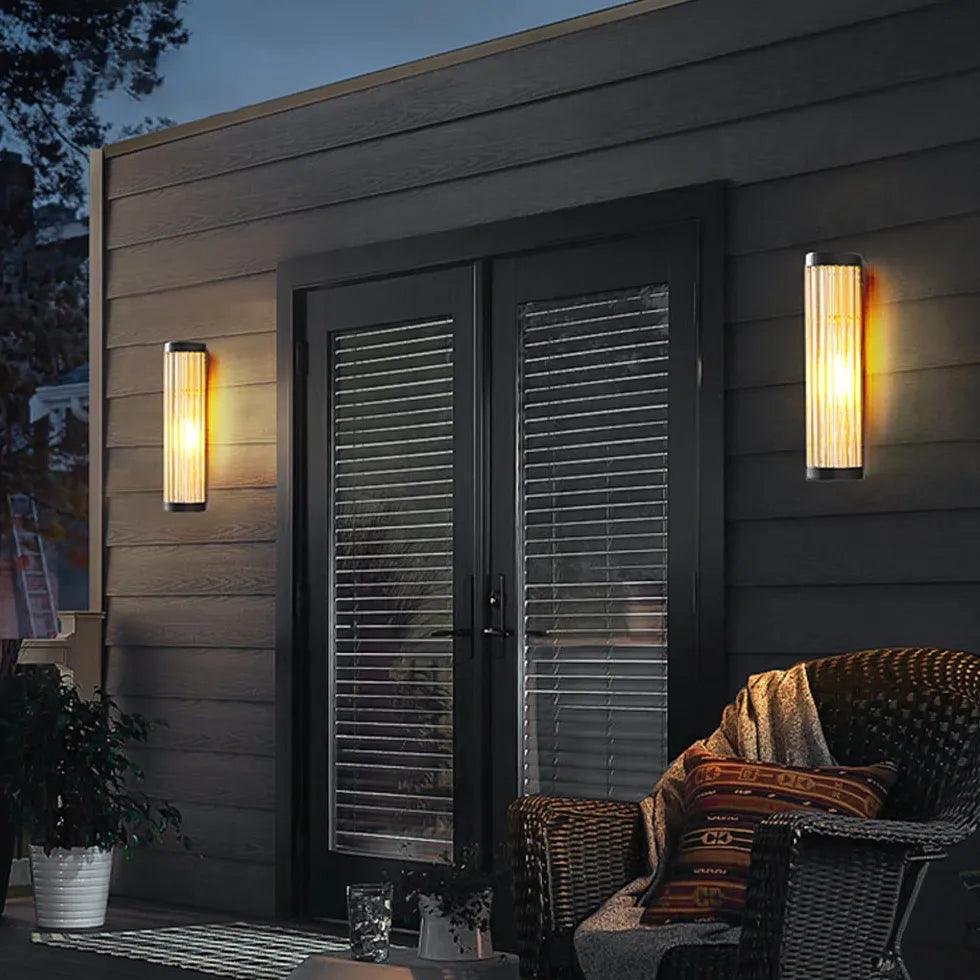 Striped Glass Cylinder Outdoor Wall Lights - Clowas