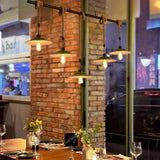 Industrial Green Pendant Light with Three Bulbs