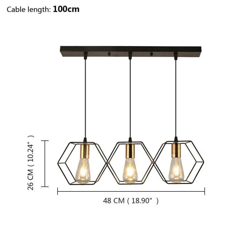 Three-Light Hexagonal Shade Black Industrial Pendant Light - Clowas