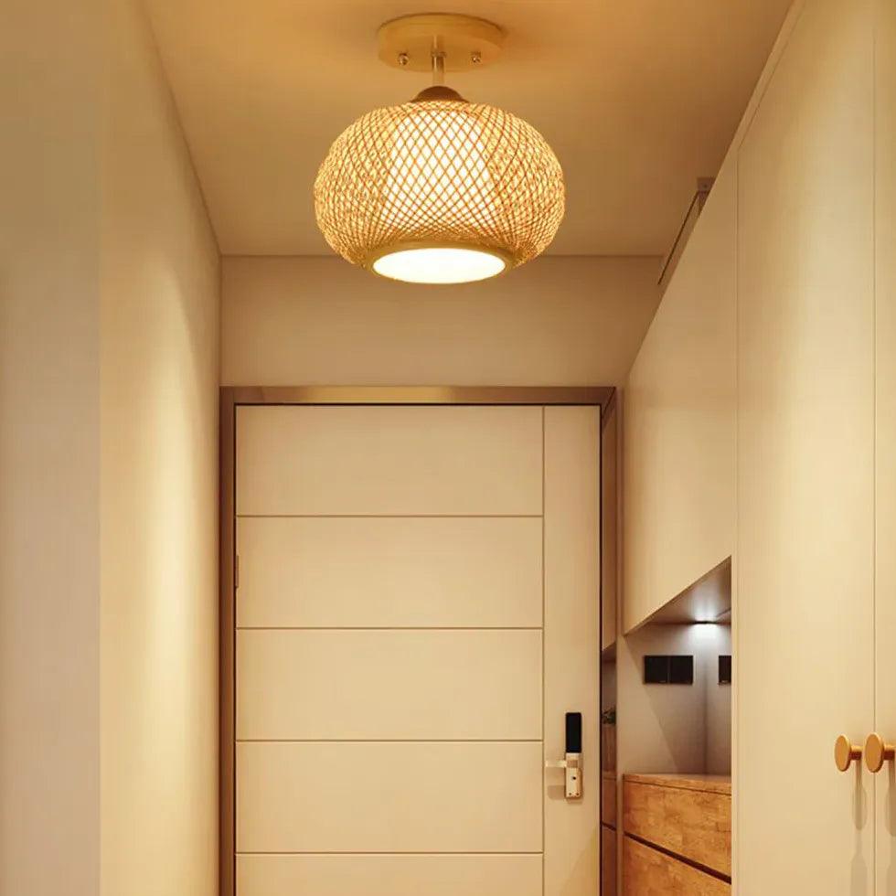 Trapezoid Lantern Rattan Flush Ceiling Lights - Clowas