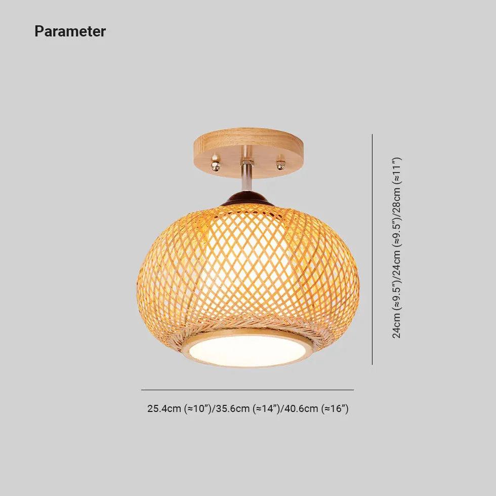 Trapezoid Lantern Rattan Flush Ceiling Lights - Clowas