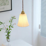 French Vintage White Ceramic Pendant Light with Gold Finish