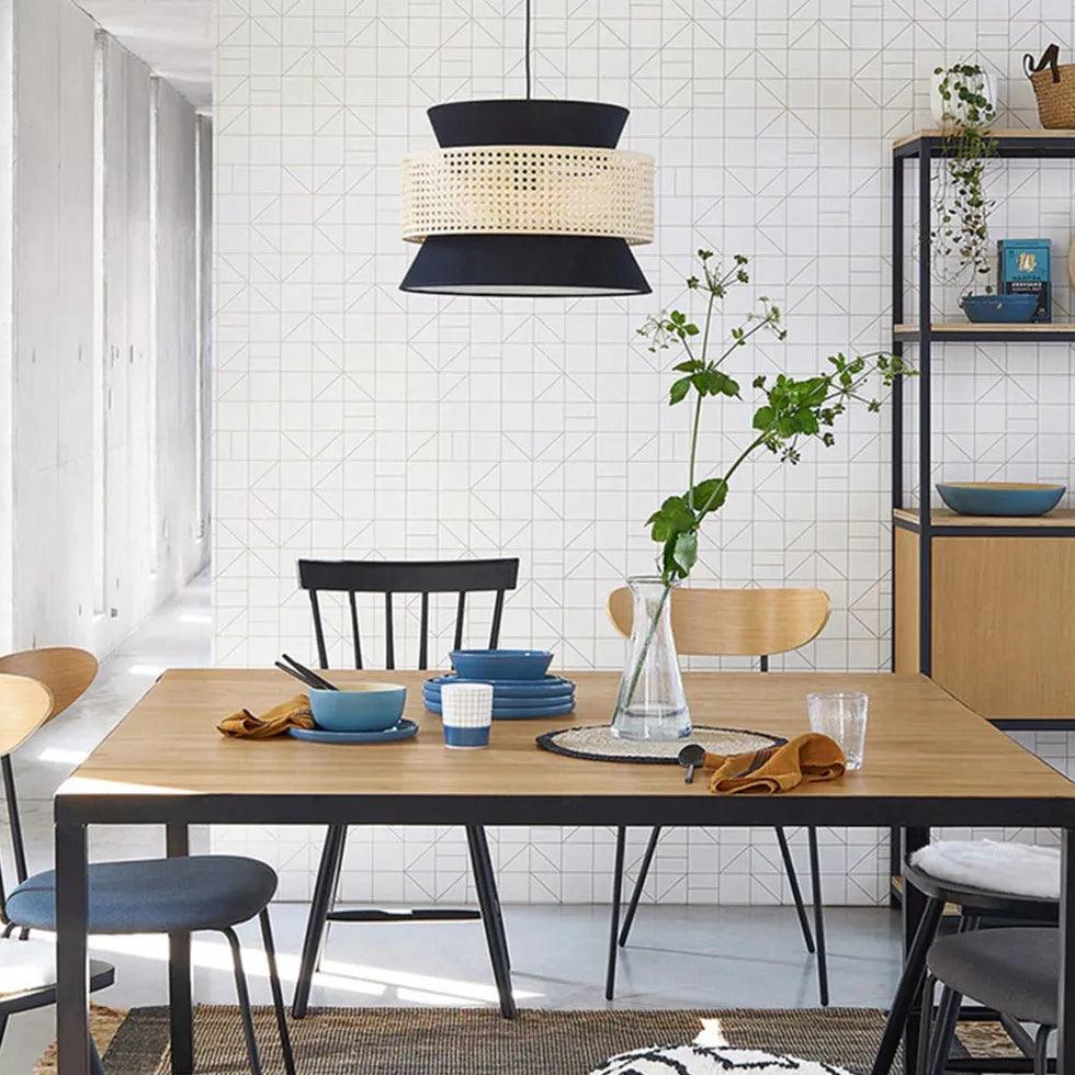 Double Layer Rattan Fabric Pendant Light