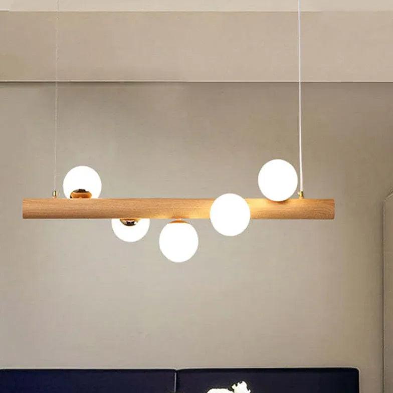 Wood Pendant Light with Modern Walnut Sphere Design