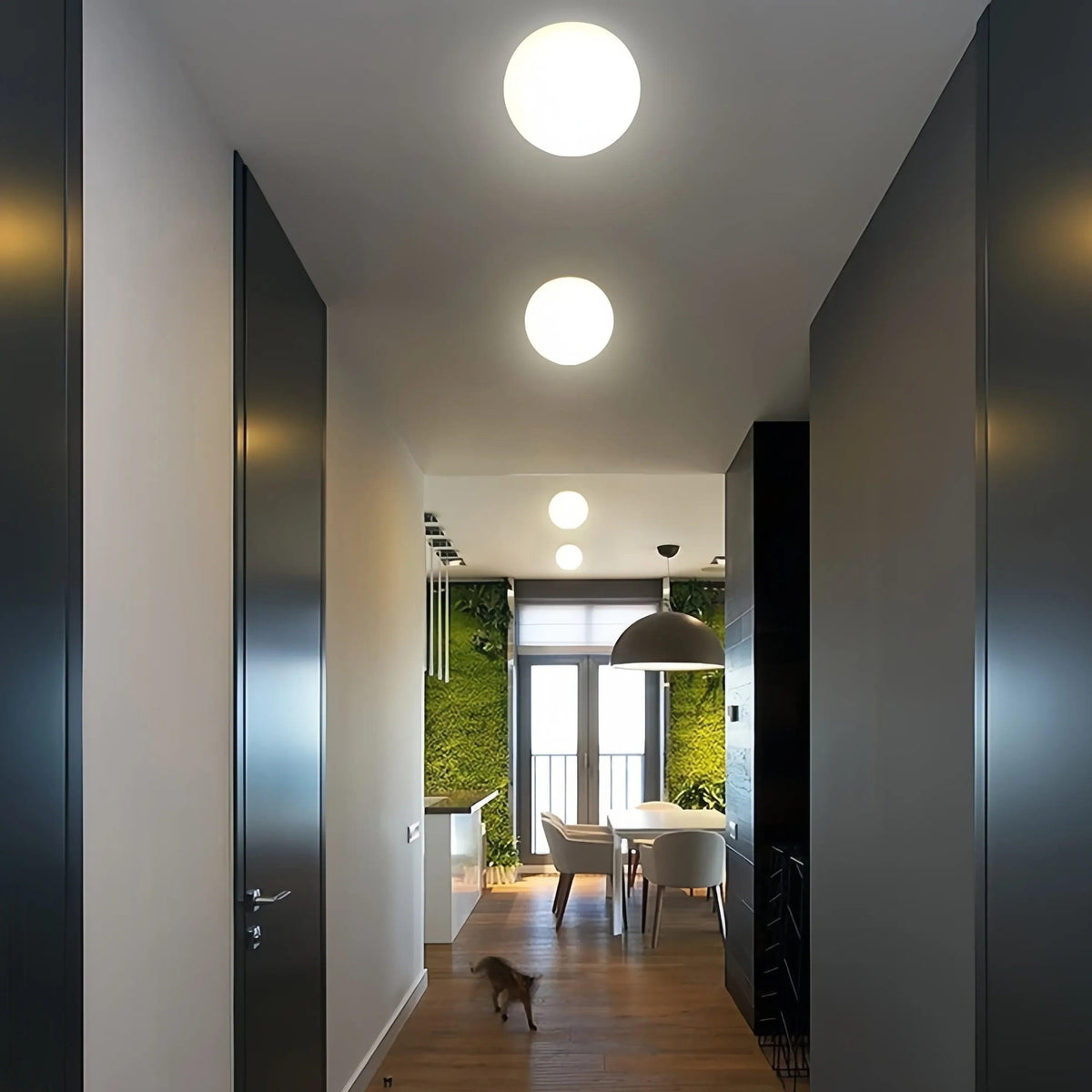 White Spherical Glass Hallway Ceiling Light - Clowas