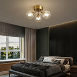 Ceiling Glass Light Fitting with Brass Ball Design