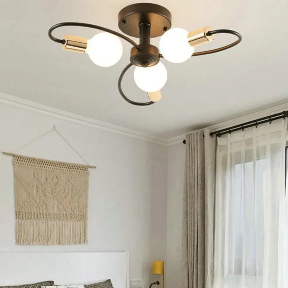 Minimalist Black Iron Curved Ceiling Lights for Bedroom
