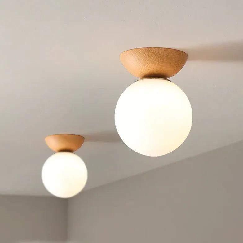 White Glass Globe Corridor Ceiling Light - Clowas