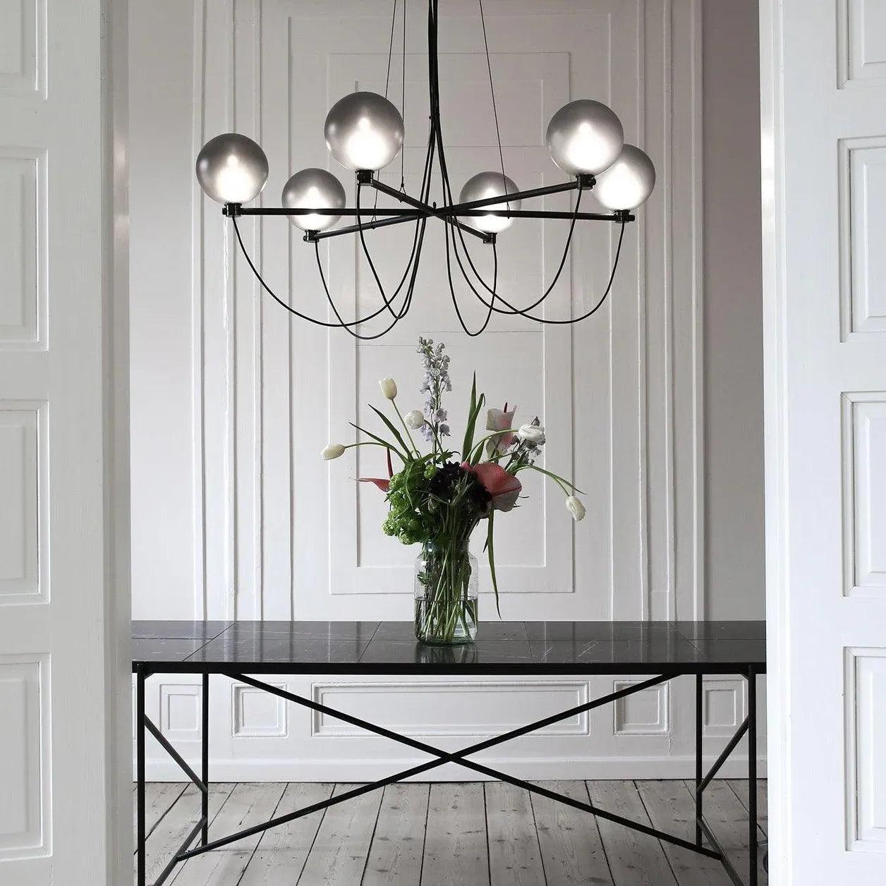 Black Metal Frame Gray Glass Ball Chandelier - Clowas