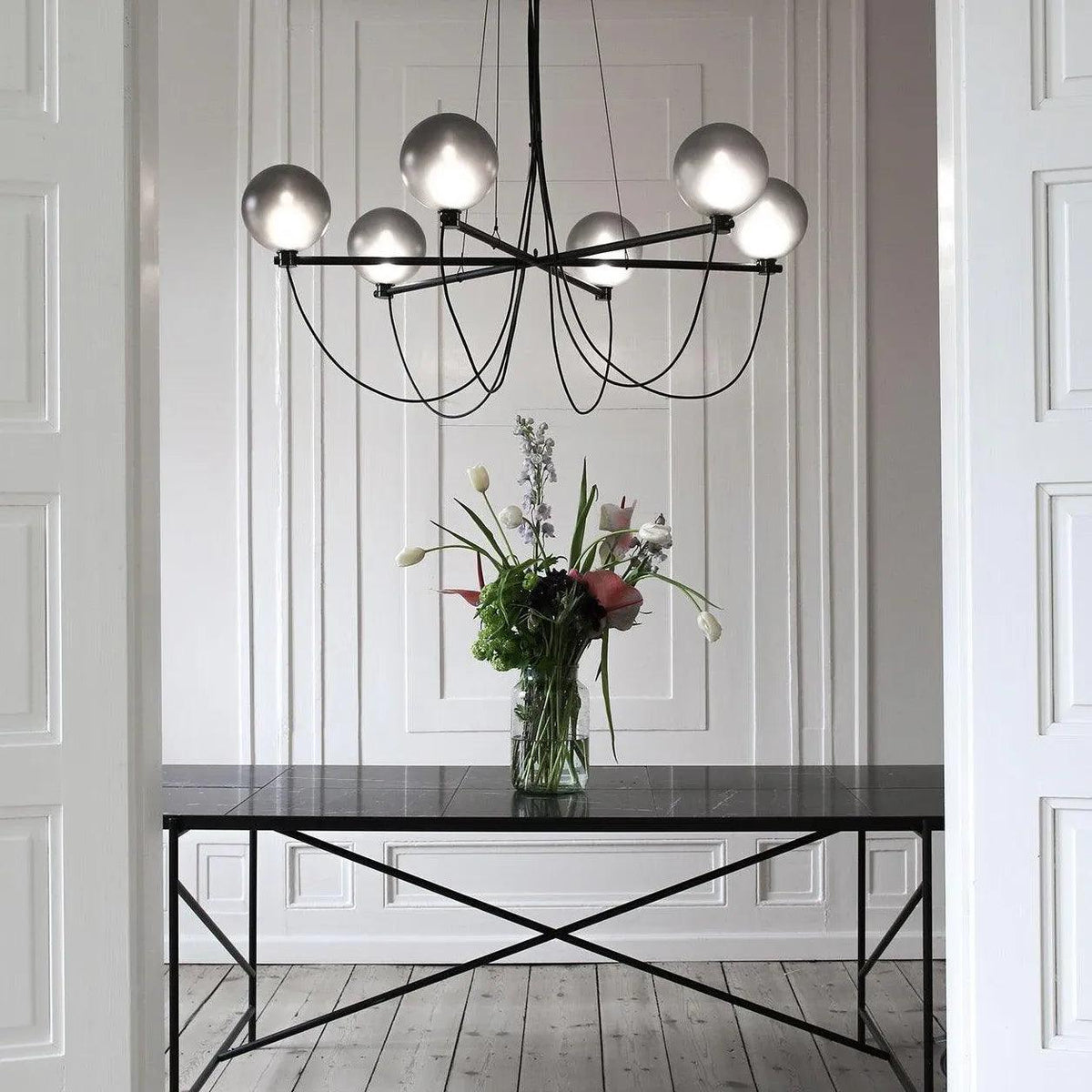 Black Metal Frame Gray Glass Ball Chandelier - Clowas