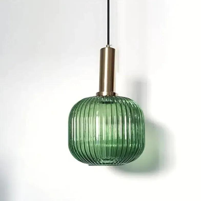 Vertical Striped Vintage Green Glass Pendant Light - Clowas