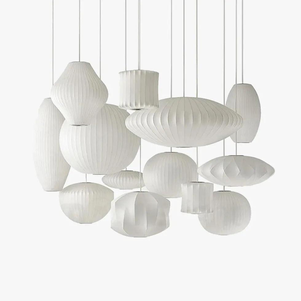 Lantern-Shaped White Fabric Vintage Pendant Light - Clowas