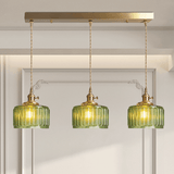 Vintage Green Brass and Glass Pendant Light