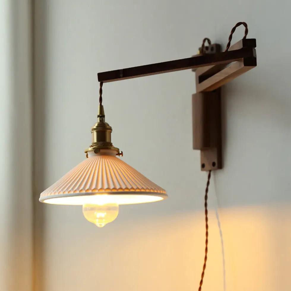 Walnut Glass Vintage Plug in Wall Lights - Clowas