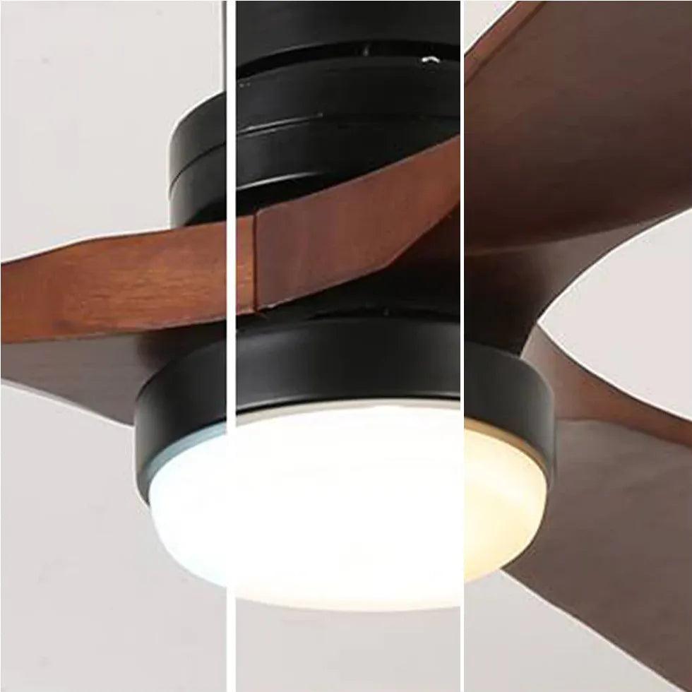 Walnut Wood Blade Black Rod Ceiling Fan Light - Clowas