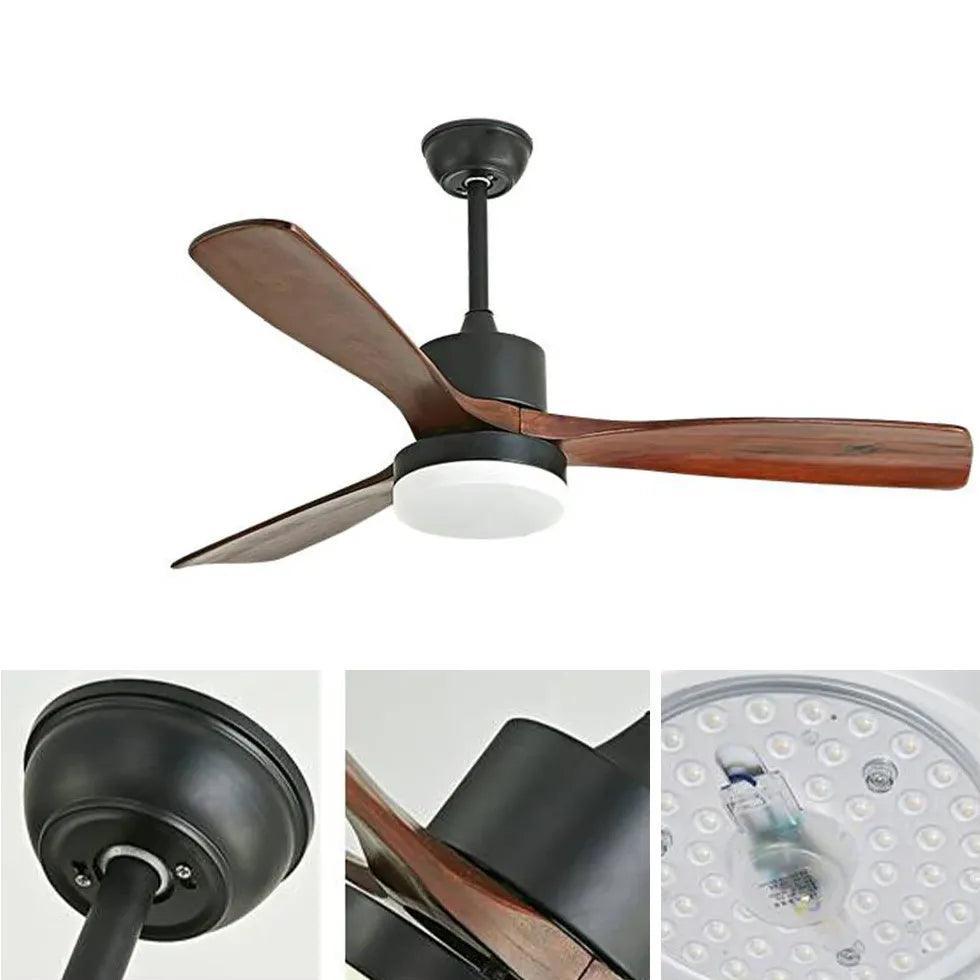 Walnut Wood Blade Black Rod Ceiling Fan Light - Clowas