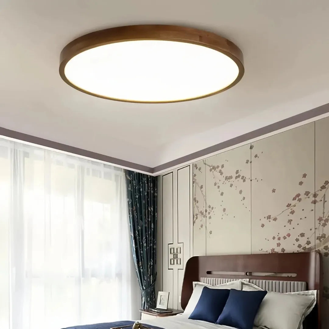 Nordic Wood Flush Ceiling Light for Bedroom, Anti-Glare