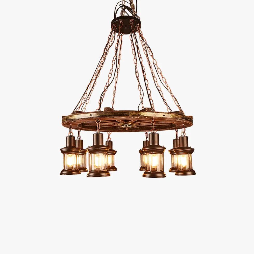 Wheel-shaped Wooden Industrial Pendant Light - Clowas
