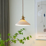 Vintage Brass Pleated Ceramic Pendant Light