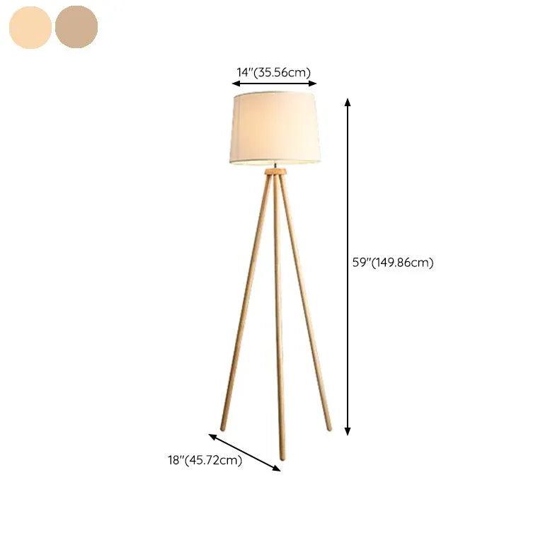 White Cylindrical Wooden Tripod Floor Lamp - Clowas