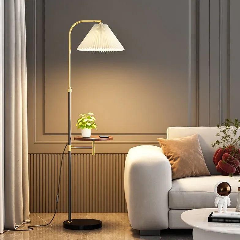 White Floor Lamp with Side Table - Clowas