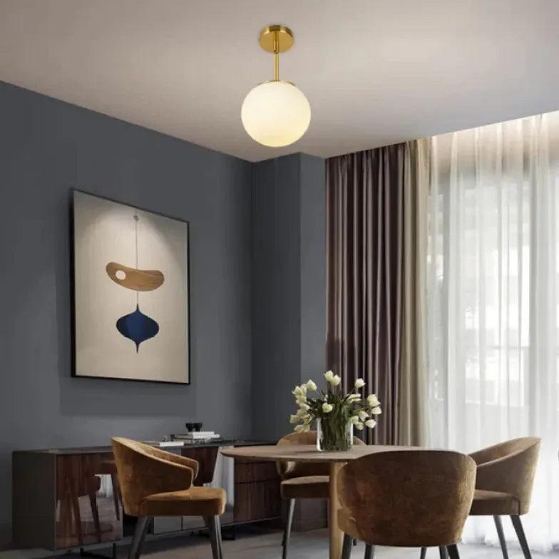 Luxury Round White Glass Semi Flush Ceiling Light for Dining Room