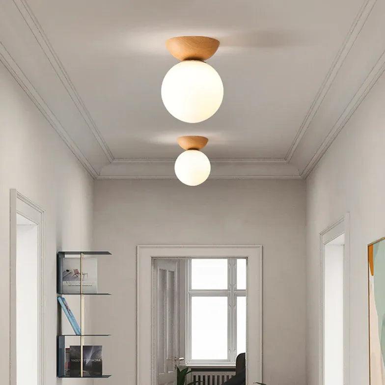 White Glass Globe Corridor Ceiling Light - Clowas
