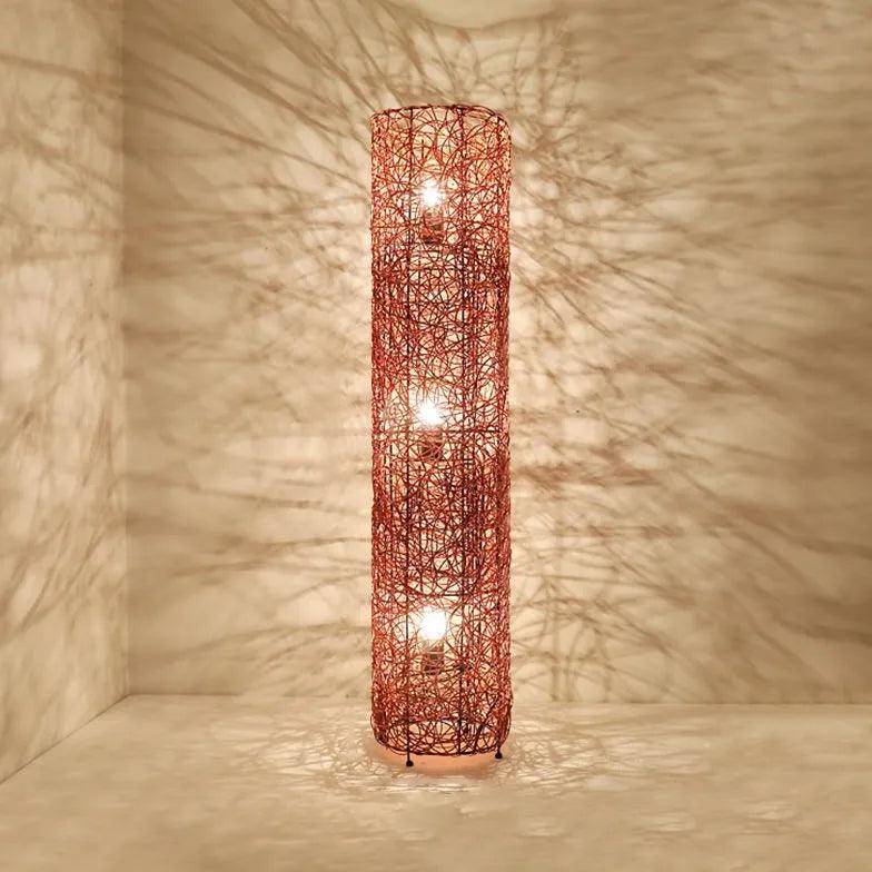 White Retro Rattan Woven Floor Lamp - Clowas