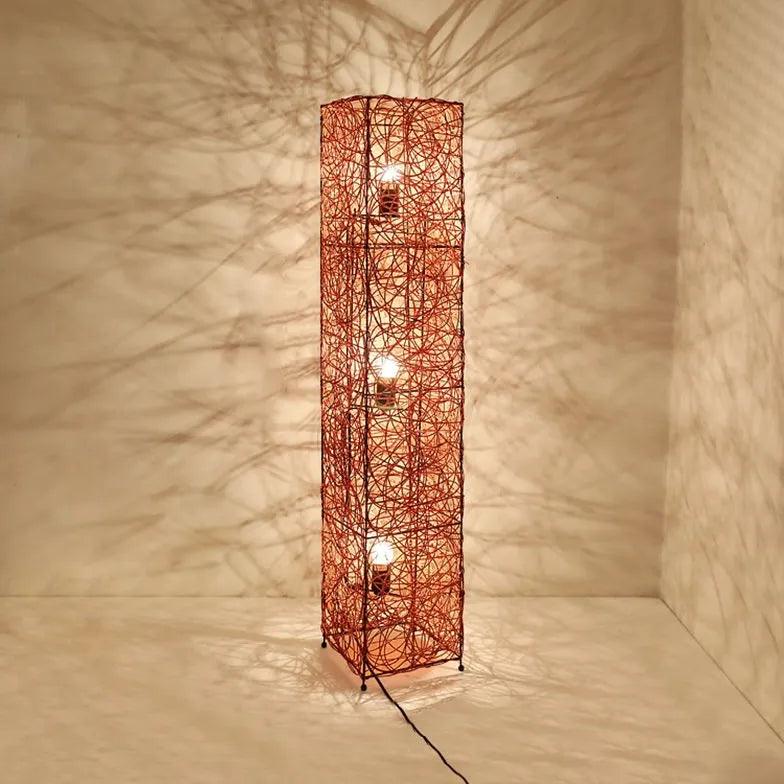 White Retro Rattan Woven Floor Lamp - Clowas