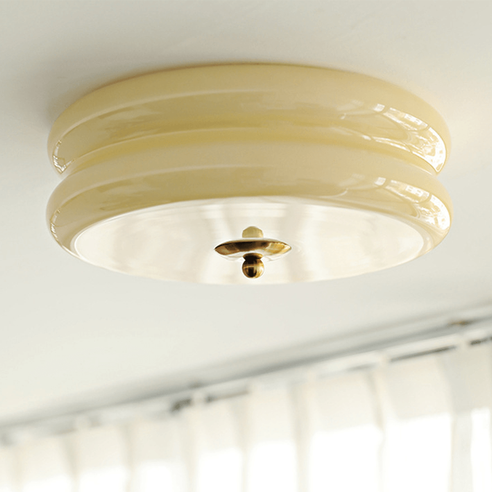 Cream Round Glass Ceiling Light for Bedroom