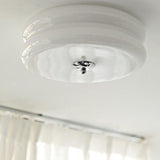 Cream Round Glass Ceiling Light for Bedroom