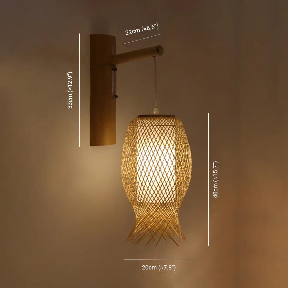 Wicker Wall Light Lantern Wooden - Clowas