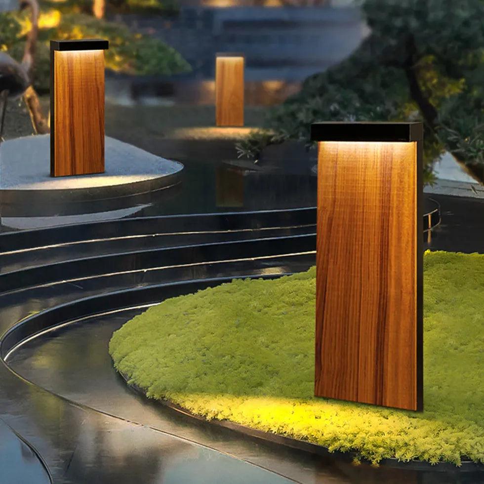 Wood Finish Rectangular Bollard Lights - Clowas