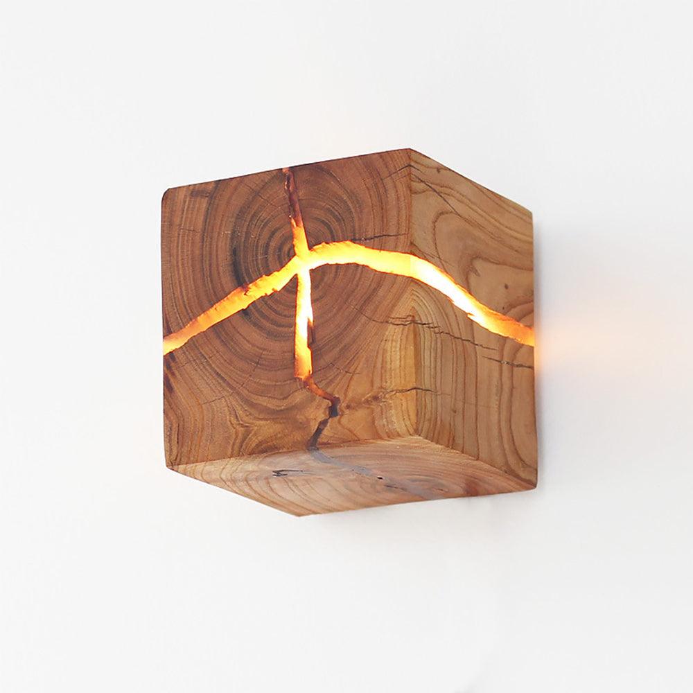 Minimalist Crackle Wood Square Indoor Wall Light