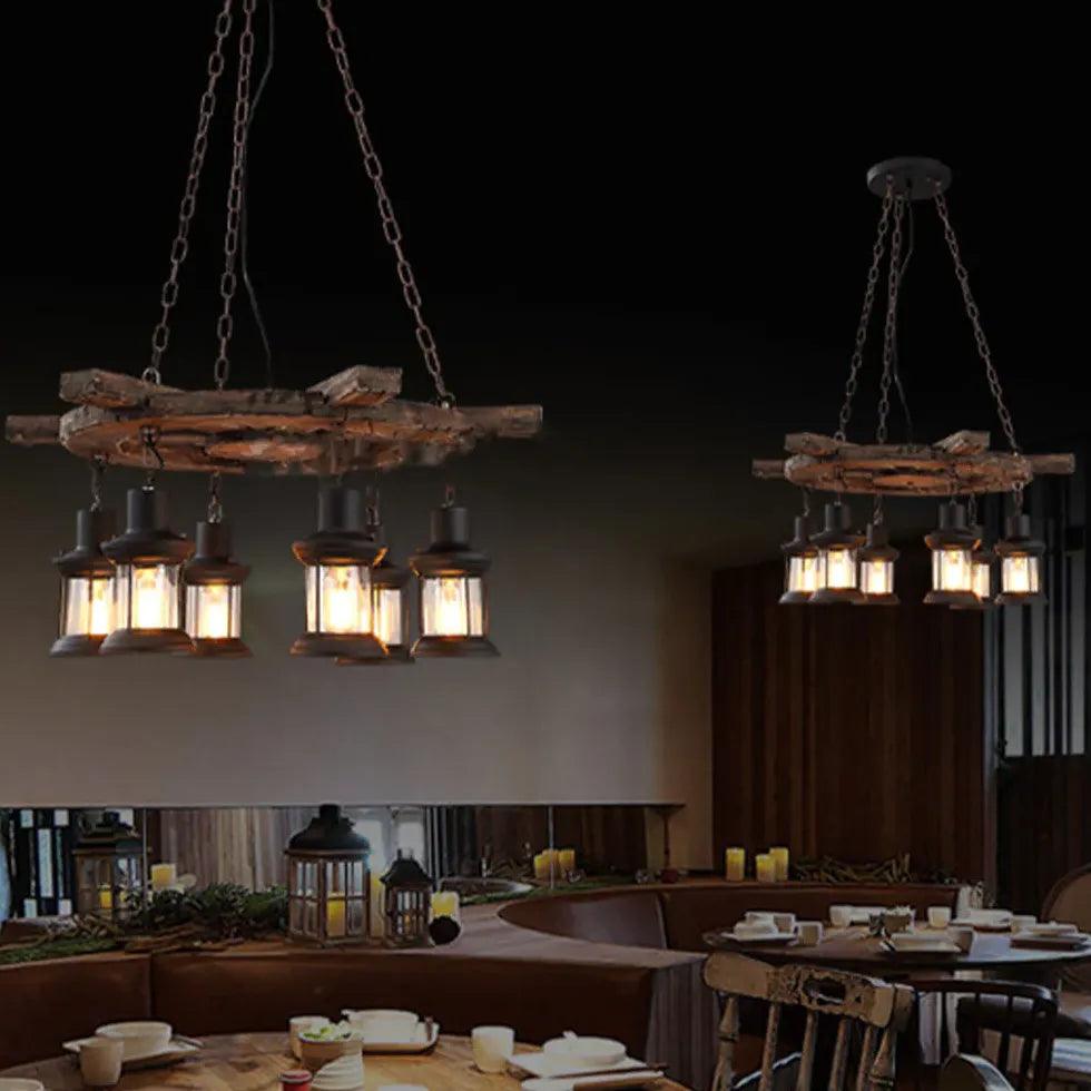 Wooden Frame Vintage Lantern Pendant Light - Clowas