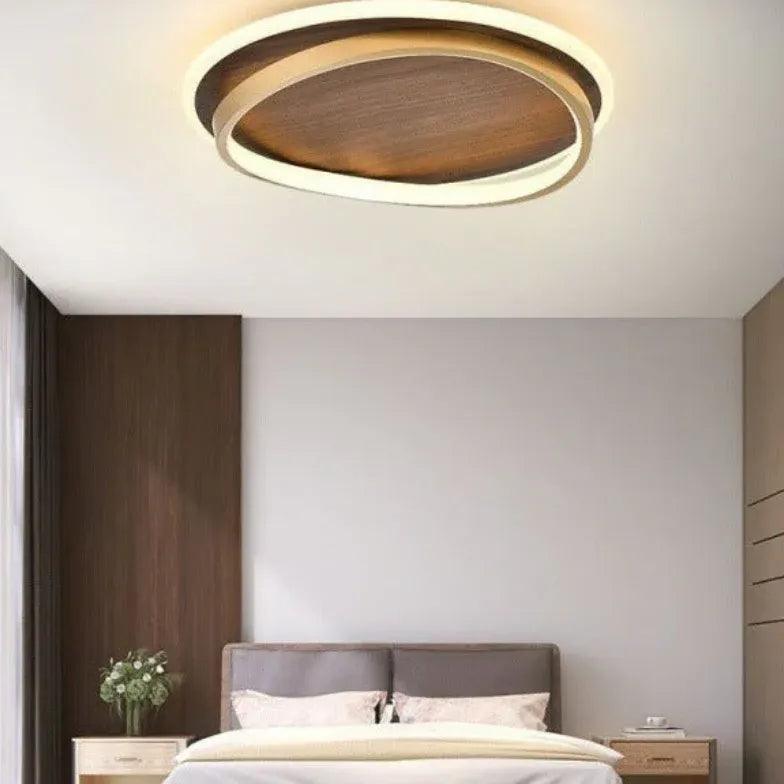 Wooden Ring Bedroom Gold Flush Ceiling Lights - Clowas