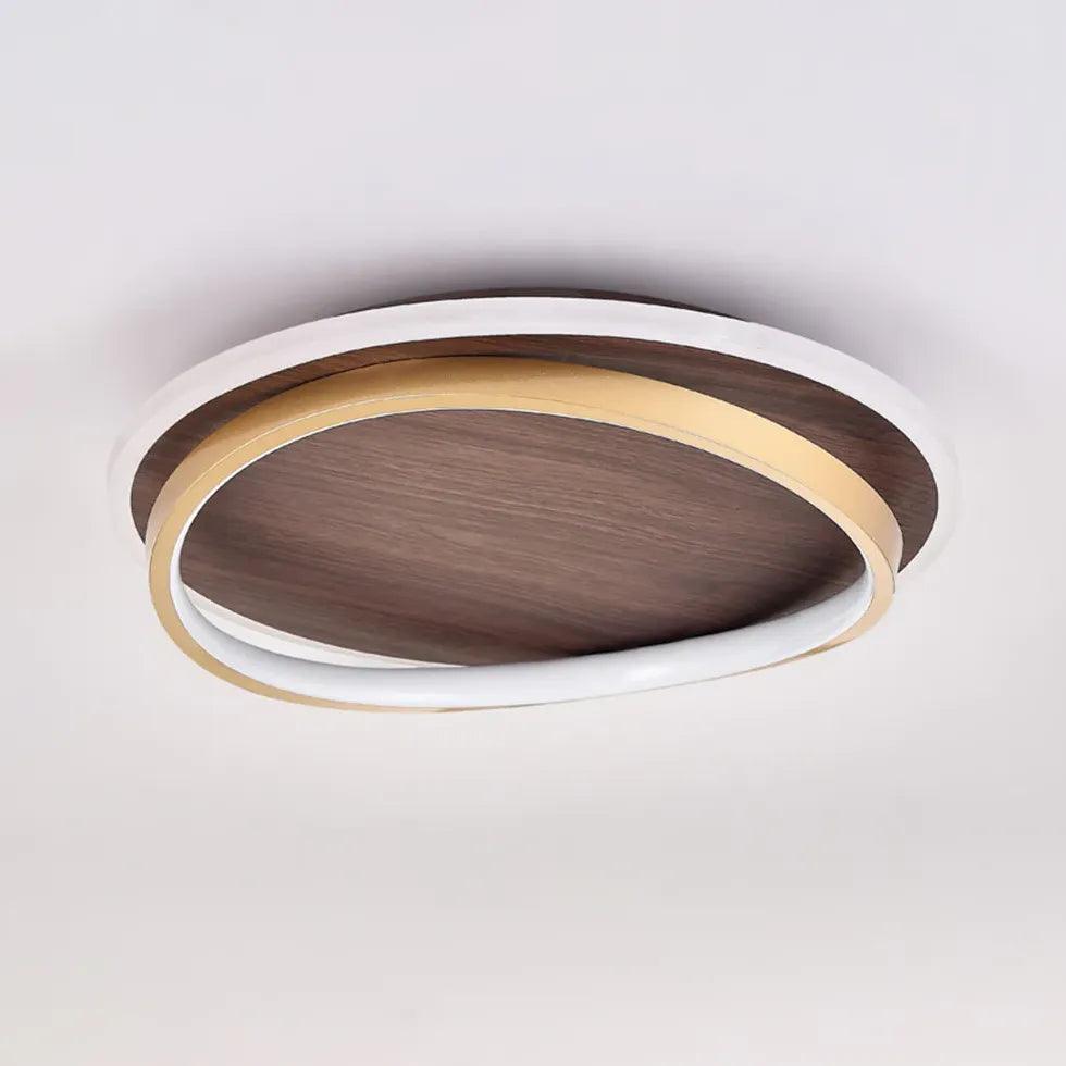Wooden Ring Bedroom Gold Flush Ceiling Lights - Clowas